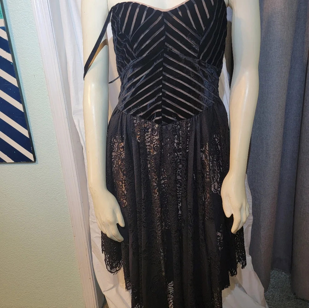 Free People Fairygoth‎ Whimsical Grunge Black Velvet Lace Midi Dress